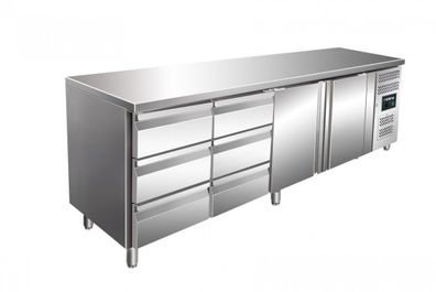 Kühltisch Mod. GN 4150TN mit 2 Türen + 6 Schubladen Edelstahl 2230x700x950 Gastlando