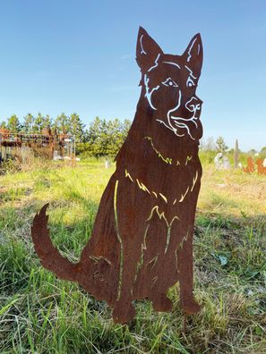 Schäferhund sitzend 50x29cm Gartenstecker Edelrost Rost Metall Rostfigur Hund