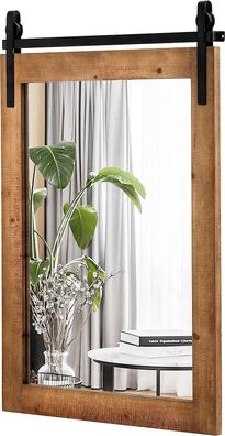 Rechteckiger Spiegel mit Holzrahmen, 76,5 x 56 cm, Rustikaler Wandspiegel, für Flur