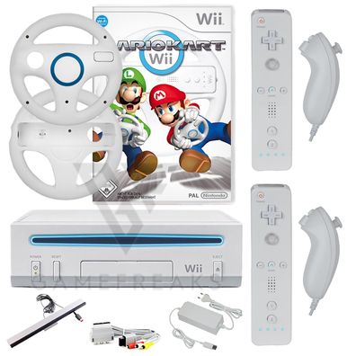 Nintendo Wii Konsole Mario Kart Spiel, Controller, Remote, Lenkrad, Alle Kabel