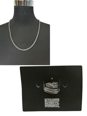 Reclaimed Vintage Ring Damen Silberfarben + Halskette Silberfarben 60cm