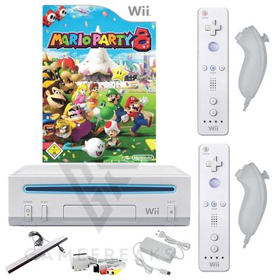 Nintendo Wii Konsole Mario Party 8, Nunchuk, Remote, Alle Kabel