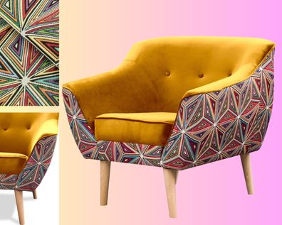 2-,3-Sitzer sofa Samt Velour grafischer Muster hohe Holzbeine perfekter Skandi-Stil