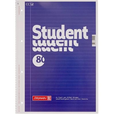 Brunnen Collegeblock Student A4 liniert mit Randlinie blau 80 Blatt
