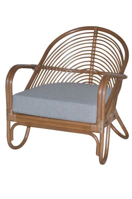 Relax-Sessel aus Rattan handgeflochten, braun gebeizt, inkl. Kissen