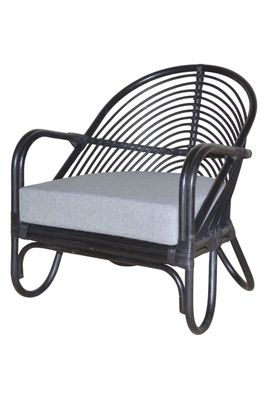 Relax-Sessel aus Rattan handgeflochten, schwarz lackiert, inkl. Kissen