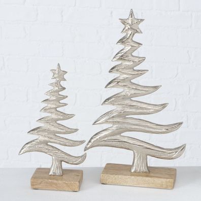 Tannenbaum 16 cm / 26cm Aluminium Silber auf Holz Basis Weihnachtsdeko Tanne