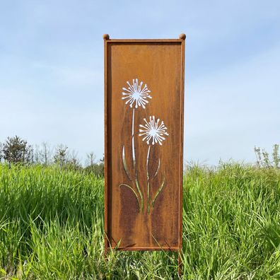 Edelrost Sichtschutz "Blumen" H116cmxB33cm Gartenstecker Rost Metall GartenStele