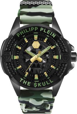Philipp Plein PWAAA0821 THE $KULL schwarz grün grau Camo Silikon Herren Uhr NEU
