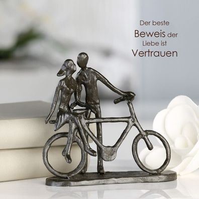 Skulptur Paar auf Fahrrad 15cm Eisen brüniert Pair on Bike Liebe Geschenk