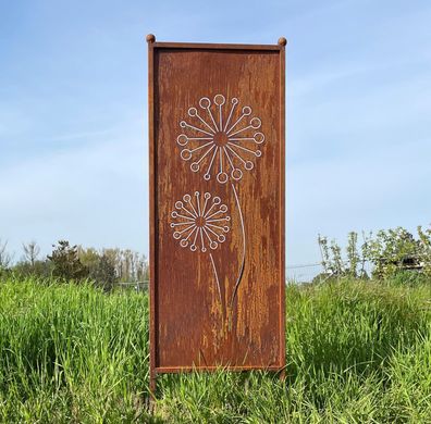 Edelrost Sichtschutz "Blumen" H162cmxB53cm Rost Metall Windschutz Paravent Stele