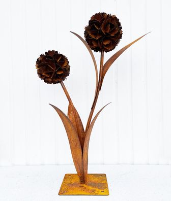 3D Pusteblume mit 2 Blüten 90cm Deko-Blume Blume Edelrost Rost Metall Garten