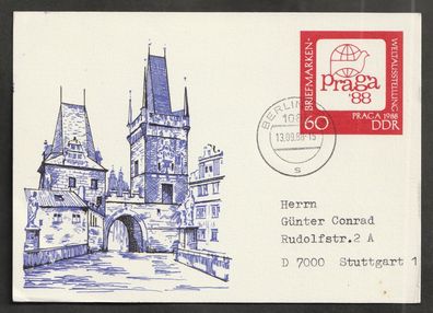 Ganzsache DDR Briefmarkenweltausstellung Praga 88 Berlin nach Stuttgart P 99