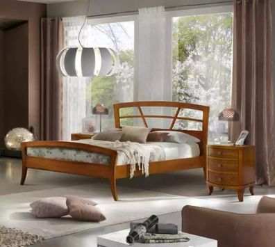 Schlafzimmer Bett Polster Design Luxus Doppel Braun Klassischer Holz Neu