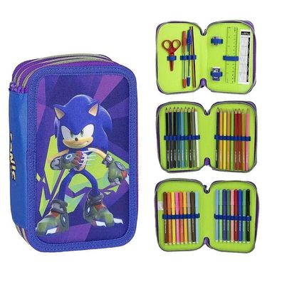 Sonic the Hedgehog 3 fach Mäppchen Federmappe Federtasche (gefüllt) 44 teilig