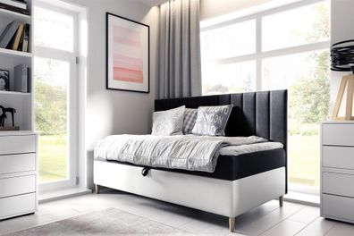 Boxspringbett Gästebett Kinderbett HELVI Nr.2 90x200cm Weiss-Schwarz