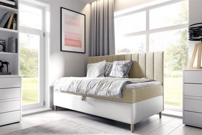 Boxspringbett Gästebett Kinderbett HELVI Nr.2 100x200cm Weiss-Beige