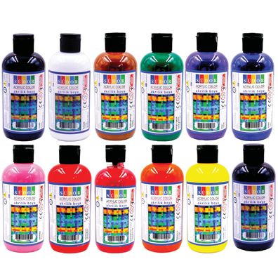 Südor® Acrylfarben Set 12x250ml (3000 ml) | deckende Malfarben