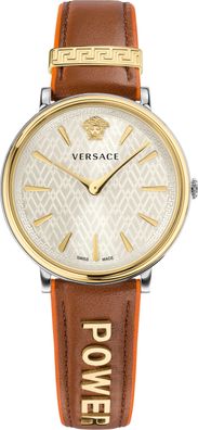 Versace VBP070017 V-Circle Lady silber gold braun Leder Armband Uhr Damen NEU
