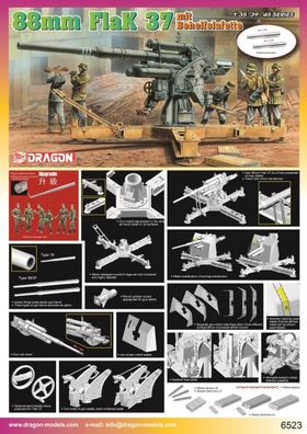 Dragon 6523 - 1:35 88mm FlaK 37 mit Behelfslafette + Crew + Metallrohr - Neu