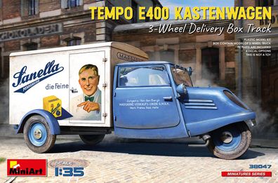 Miniart 38047 - 1/35 Tempo E400 Kastenwagen 3-Wheel Delivery Box Track - Neu