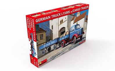 M) Miniart 38023 - 1:35 GERMAN TRUCK L1500S w/ CARGO Trailer - Neu