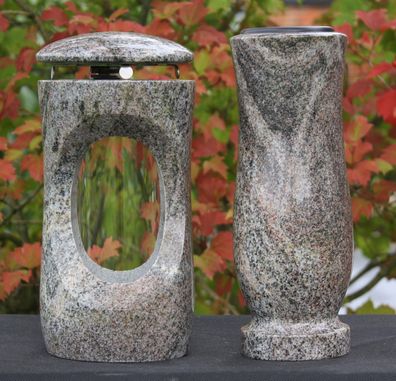 Grablaterne mit Vase Grablicht Grableuchte Grabschmuck Paradiso Granit