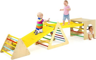 5 in 1 Kinder Kletterdreieck mit 2 Rutschen, Montessori Indoor Klettergerüst Set