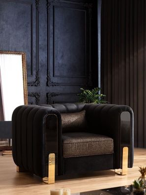 Schwarzer Sessel Ohrensessel Luxus Design Wohnzimmer Einsitzer Modern