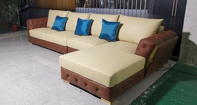 Ledersofa Sofa Luxus Couch Polster Möbel Beige Design Eckgarnitur Möbel