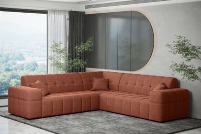 Ecksofa Designersofa NANCY in Stoff Neve Rostbraun Seite Universal