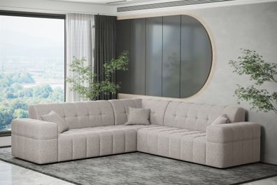 Ecksofa Designersofa NANCY in Stoff Neve Beige Seite Universal