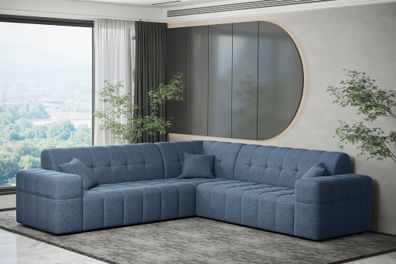 Ecksofa Designersofa NANCY in Stoff Neve Blau Seite Universal