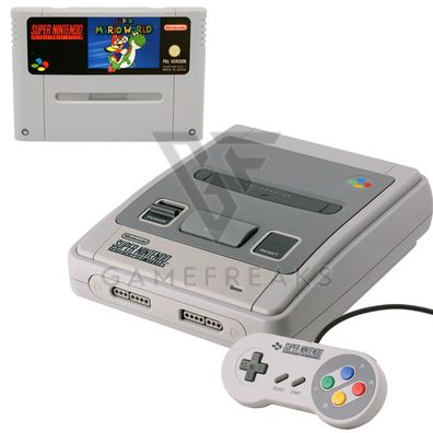 Super Nintendo SNES Konsole Super Mario World Spiel, Controller, Alle Kabel
