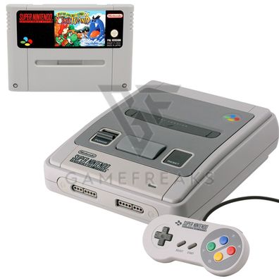 Super Nintendo SNES Konsole Super Mario World 2 Spiel, Controller, Alle Kabel