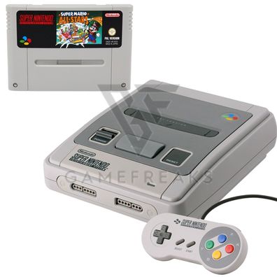 Super Nintendo SNES Konsole Super Mario All-Stars Spiel, Controller, Alle Kabel