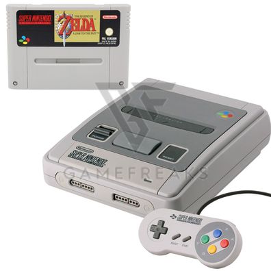 Super Nintendo SNES Konsole The Legend of Zelda Spiel, Controller, Alle Kabel