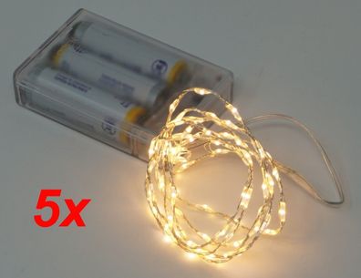 5x Lichterkette mit 66 Micro LED warmweiß 100 cm Timer Batteriebetrieb