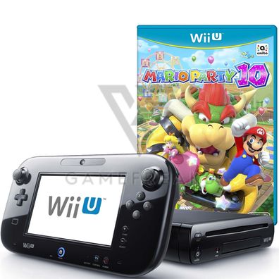 Nintendo Wii U Konsole Schwarz, Mario Party 10 Spiel, GamePad, Alle Kabel