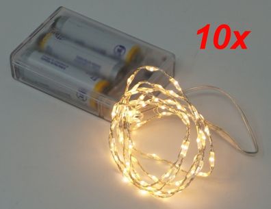 10x Lichterkette mit 66 Micro LED warmweiß 100 cm Timer Batteriebetrieb