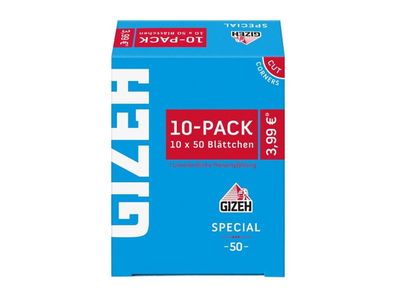 GIZEH © Special Blue - 10er Pack Zigarettenpapier - 50x Blättchen Kurz pro Heft