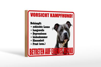 Holzschild Hinweis 18x12 cm Hund Vorsicht Kampfhund Risiko Deko Schild