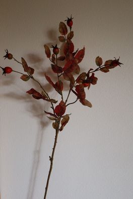 Hagebuttenzweig künstlich 85 cm, Farbe Orange, Herbstdekoration, Weihnachtsdeko