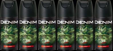 Denim Wild Deodorant Spray 24h Action 6 x 150ml Deo