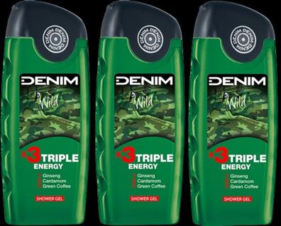 DENIM Wild * 3Triple Energy Duschgel / Showergel 3 x 250ml New