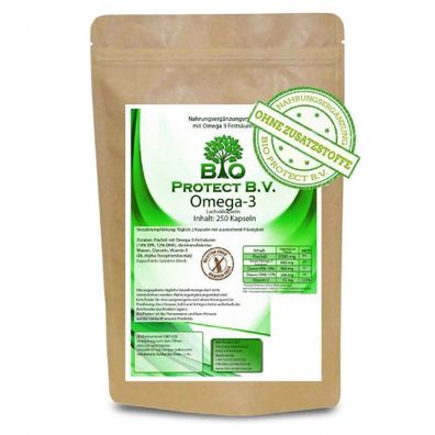 Omega-3 Kapseln Fischöl Bio Protect 1000 mg mit EPA und DHA hochdosiert 250 Kapseln L