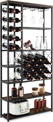 Weinregal, Flaschenregal mit Glashaltern, Barschrank Industrial
