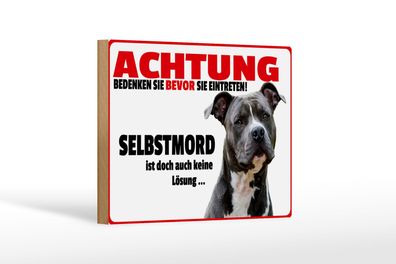 Holzschild Hinweis 18x12 cm Achtung bedenken eintreten Hund Deko Schild