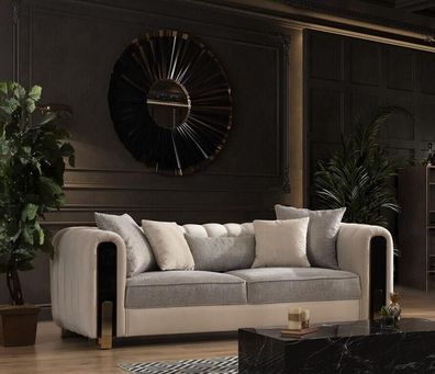 Weißer Dreisitzer Luxus Couch Modernes Edelstahl Design Wohnzimmermöbel
