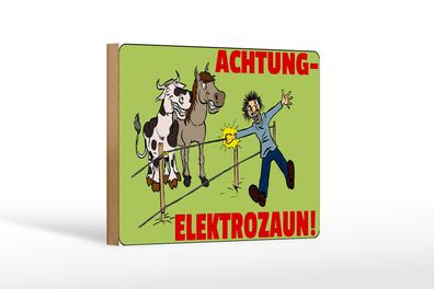 Holzschild Hinweis 18x12 cm Tiere Achtung Elektrozaun Deko Schild
